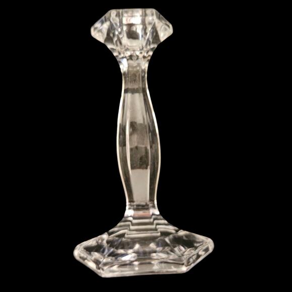 Vintage Clear Pressed Glass Hexagon Base Taper Candle Holders Set of 2 - Picture 4 of 4